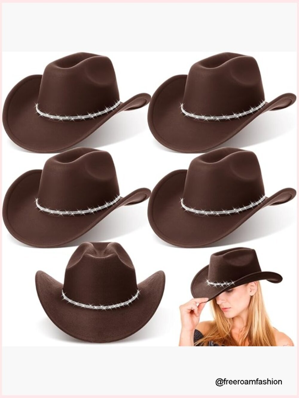 6 Pack Western Cowboy Hats with Rhinestone Tassel Bands